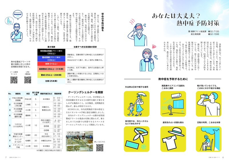 P6、P7 あなたは大丈夫? 熱中症予防対策の画像、詳細はPDFファイルをご参照ください