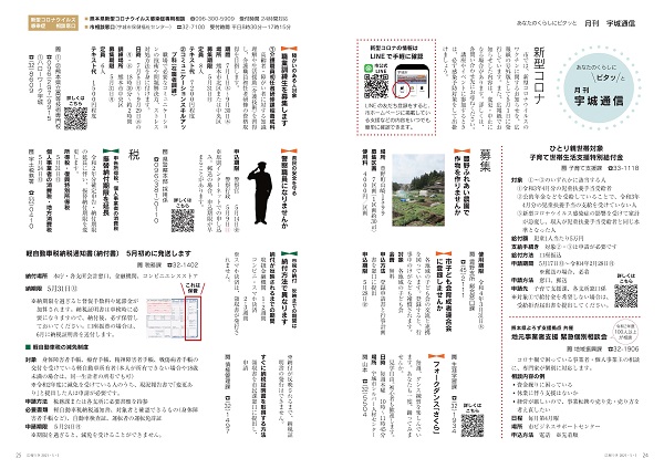 P24、P25 あなたのくらしにピタッと「月刊 宇城通信」の画像。画像の詳細はPDFリンクを参照下さい