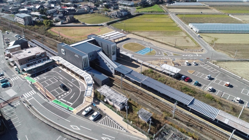 松橋駅周辺を上空から撮影した画像